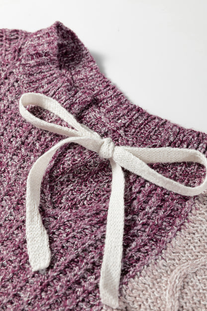 Colorblock Cable Knit Patchwork Tied Back Sweater