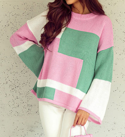 NEW! Colorblock Drop Shoulder Bell Sleeve Sweater