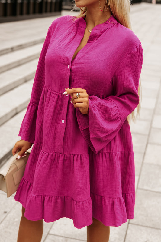 Gauze Buttoned Tiered Shirt Dress