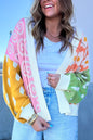 Floral Dotted Colorblock Open Front Cardigan