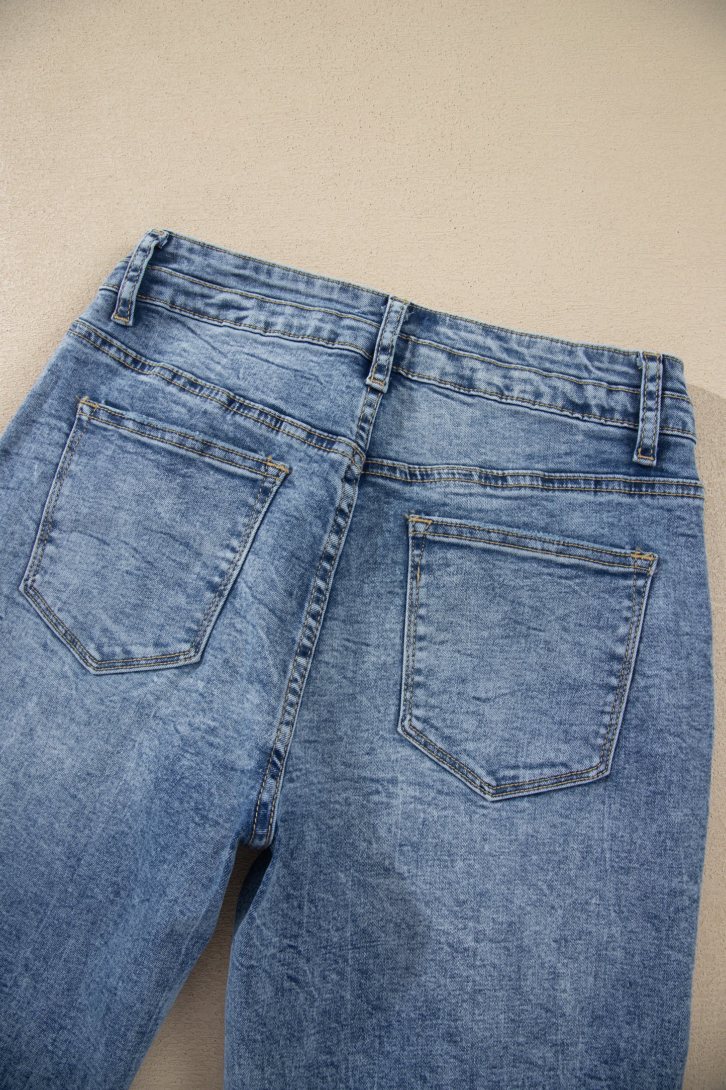 Denim Acid Wash Pockets Flare Jeans