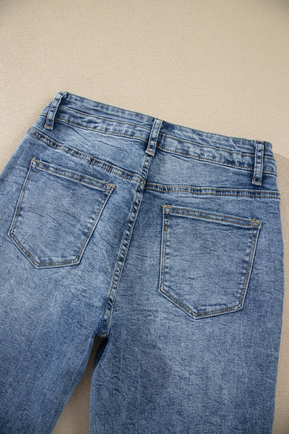 Denim Acid Wash Pockets Flare Jeans