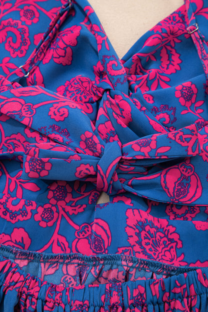 Floral Twisted V-Neck Tied Backless Maxi Dress