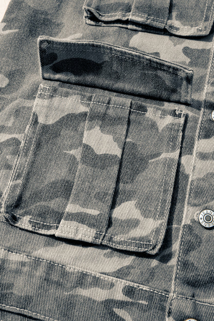 Camo Denim Cargo Pocket Buttoned Vest
