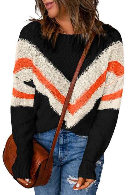 Chevron Stripe Drop Shoulder Sweater