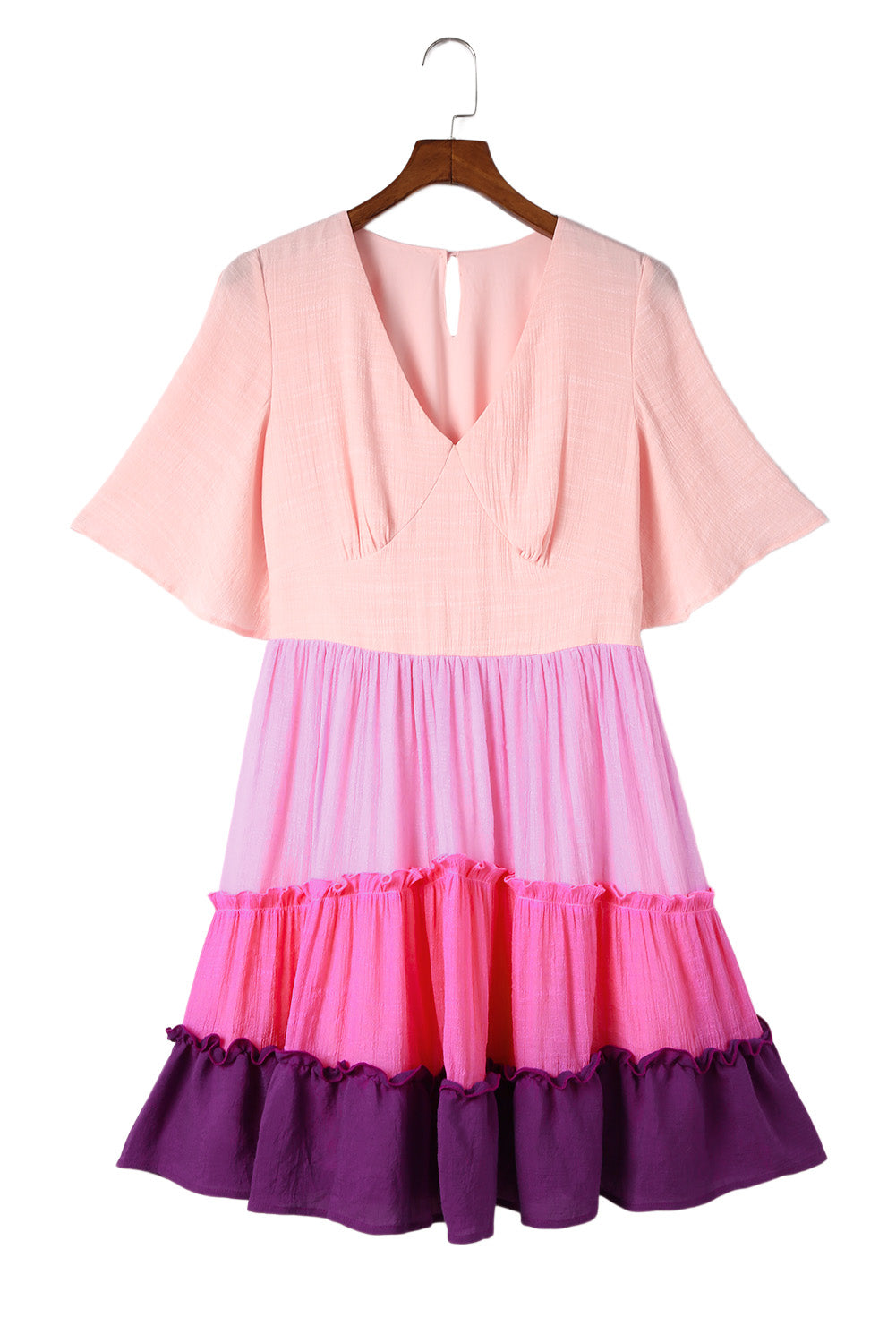 Ombre Colorblock Ruffle Tiered Dress