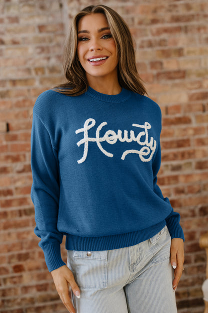 Western Howdy Embroidered Crewneck Sweater