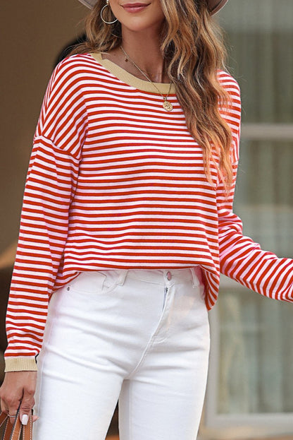 Stripe Contrast Trim Sweater