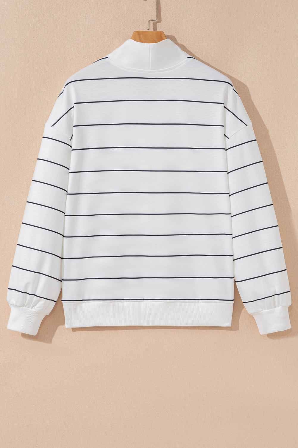 Stripe Zipped V-Neck Long Sleeve Top