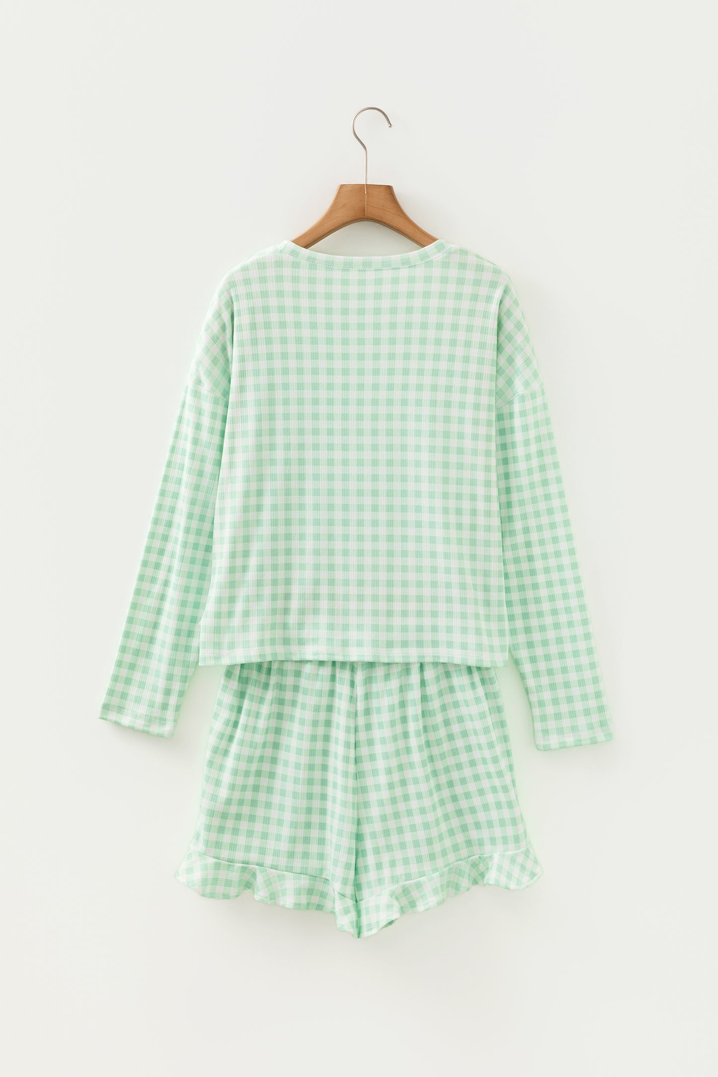 Gingham Long Sleeve Top and Shorts Set