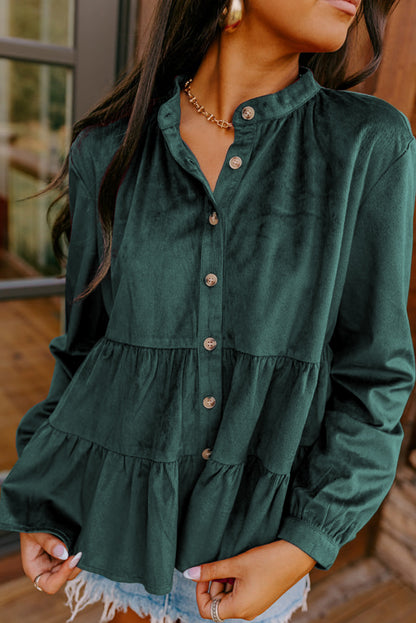 Corduroy Ruffle Tiered Buttoned Shirt