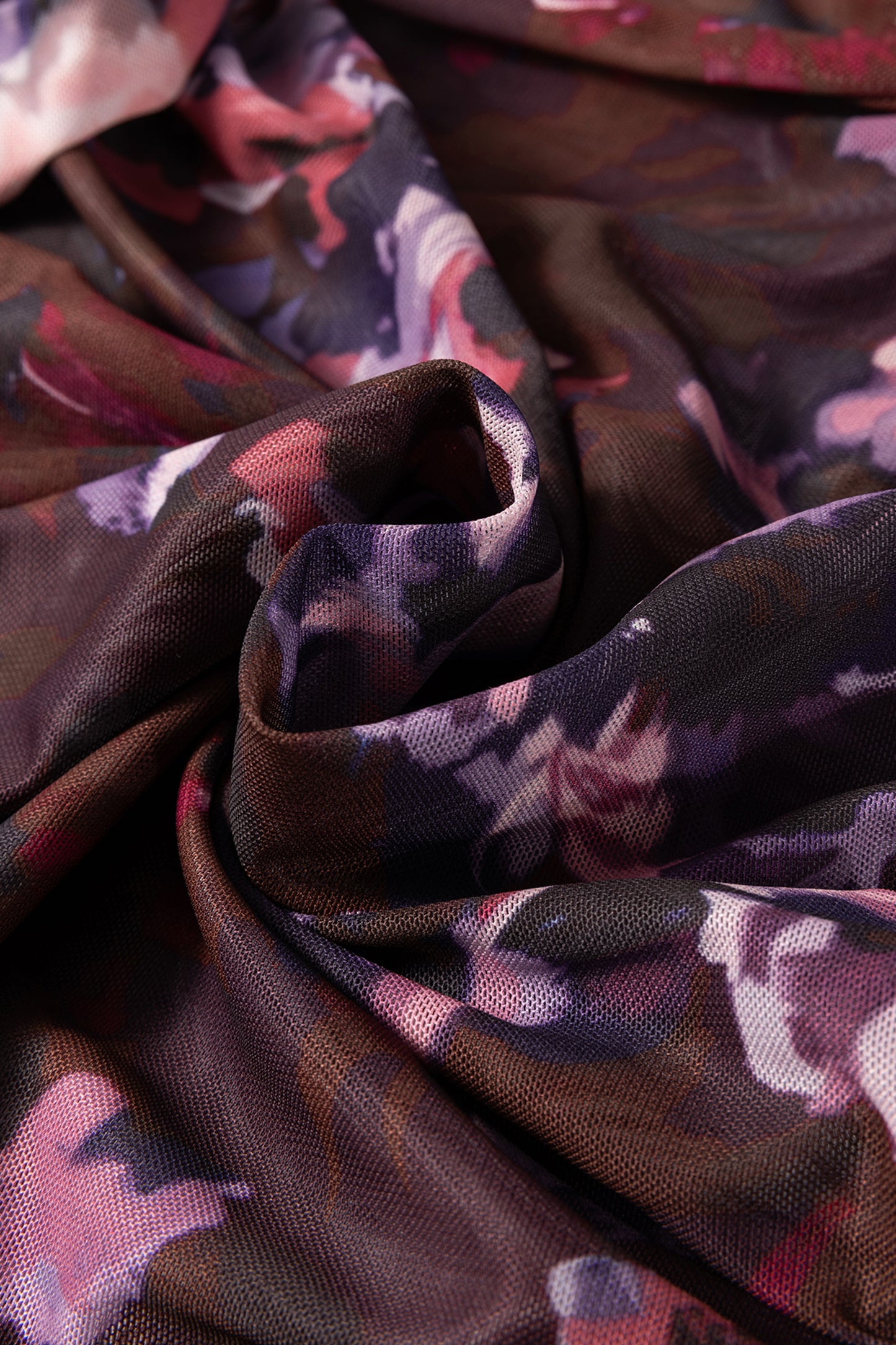 Floral Mesh Turtleneck Long Sleeve Ruched Top