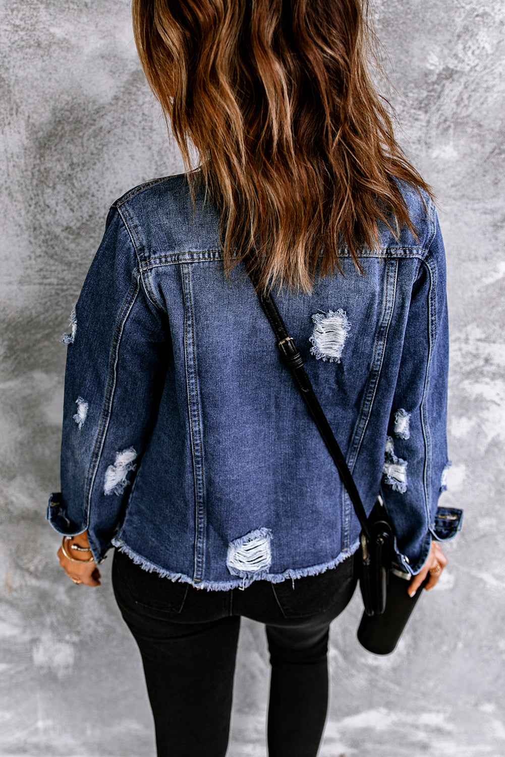 Denim Distressed Raw Hem Jacket