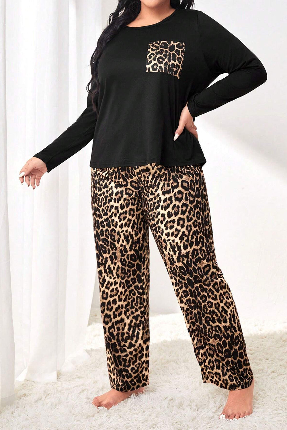 Plus Size Leopard Top and Pants Set