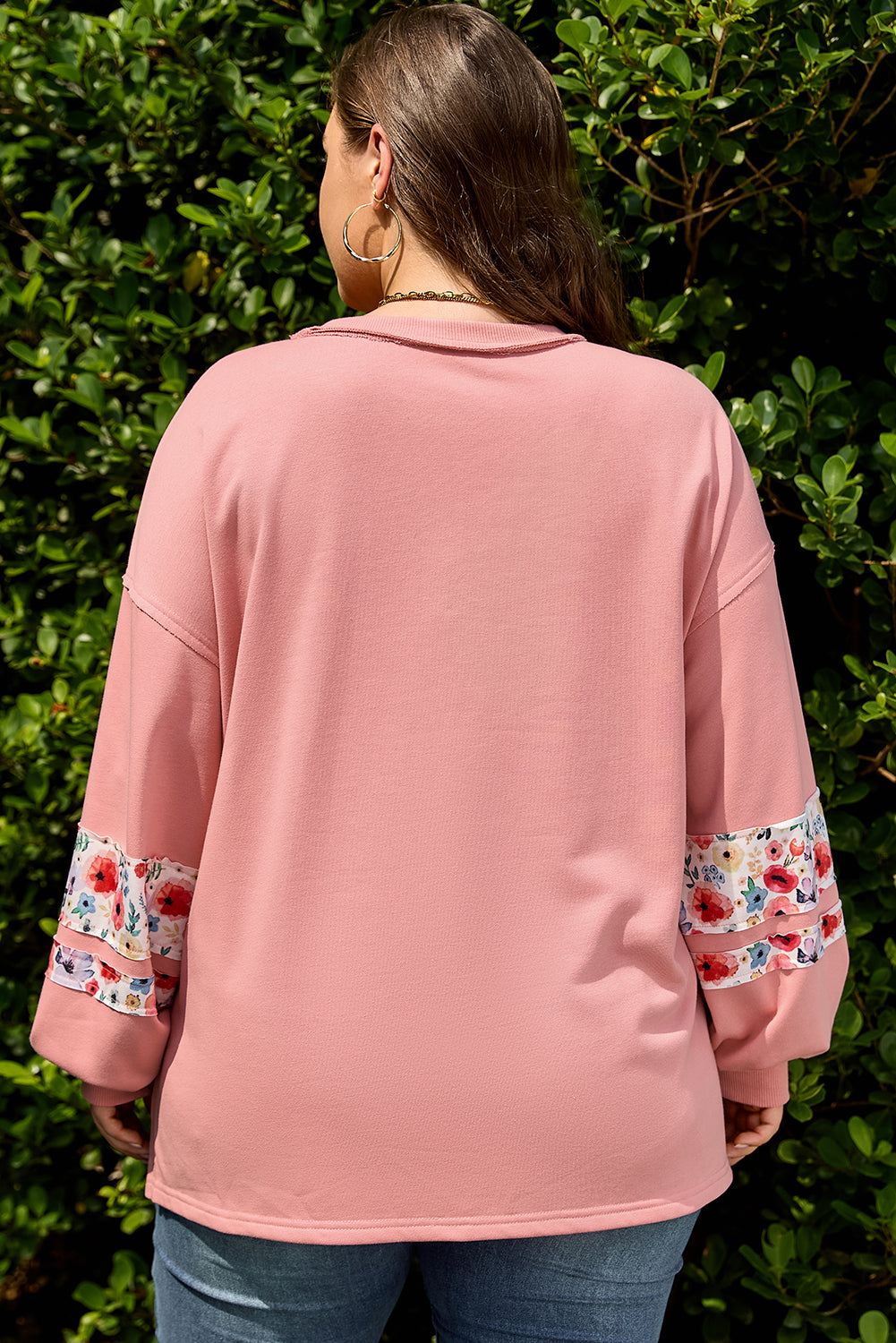 Plus Size Floral Applique Drop Shoulder Sweatshirt