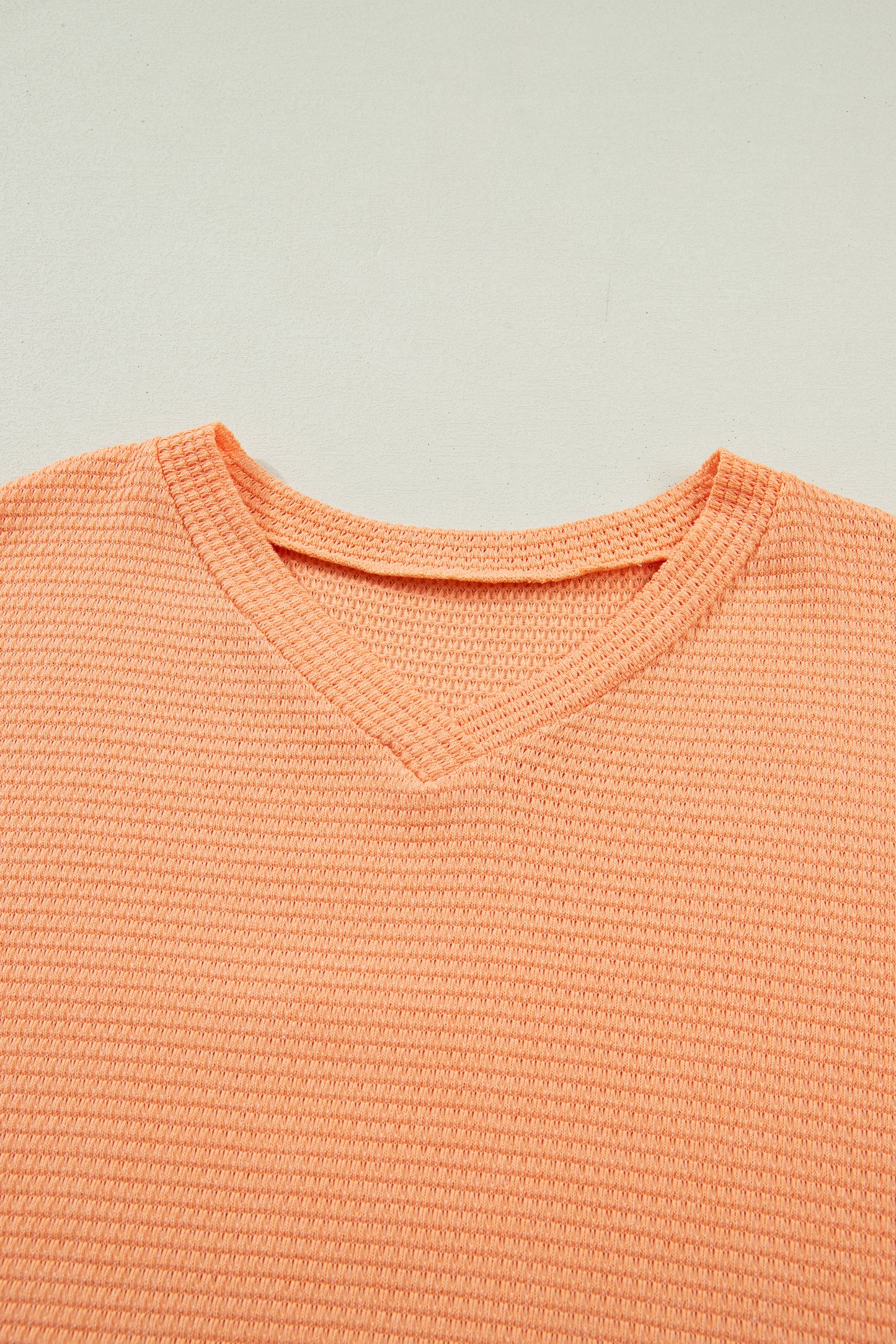 Solid Waffle Knit V-Neck Short Sleeve Top