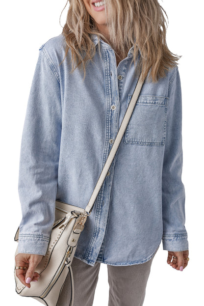 Denim Chest Pocket Buttoned Shacket