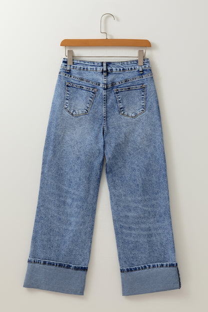 Solid Center-Seam High Waist Straight Jeans