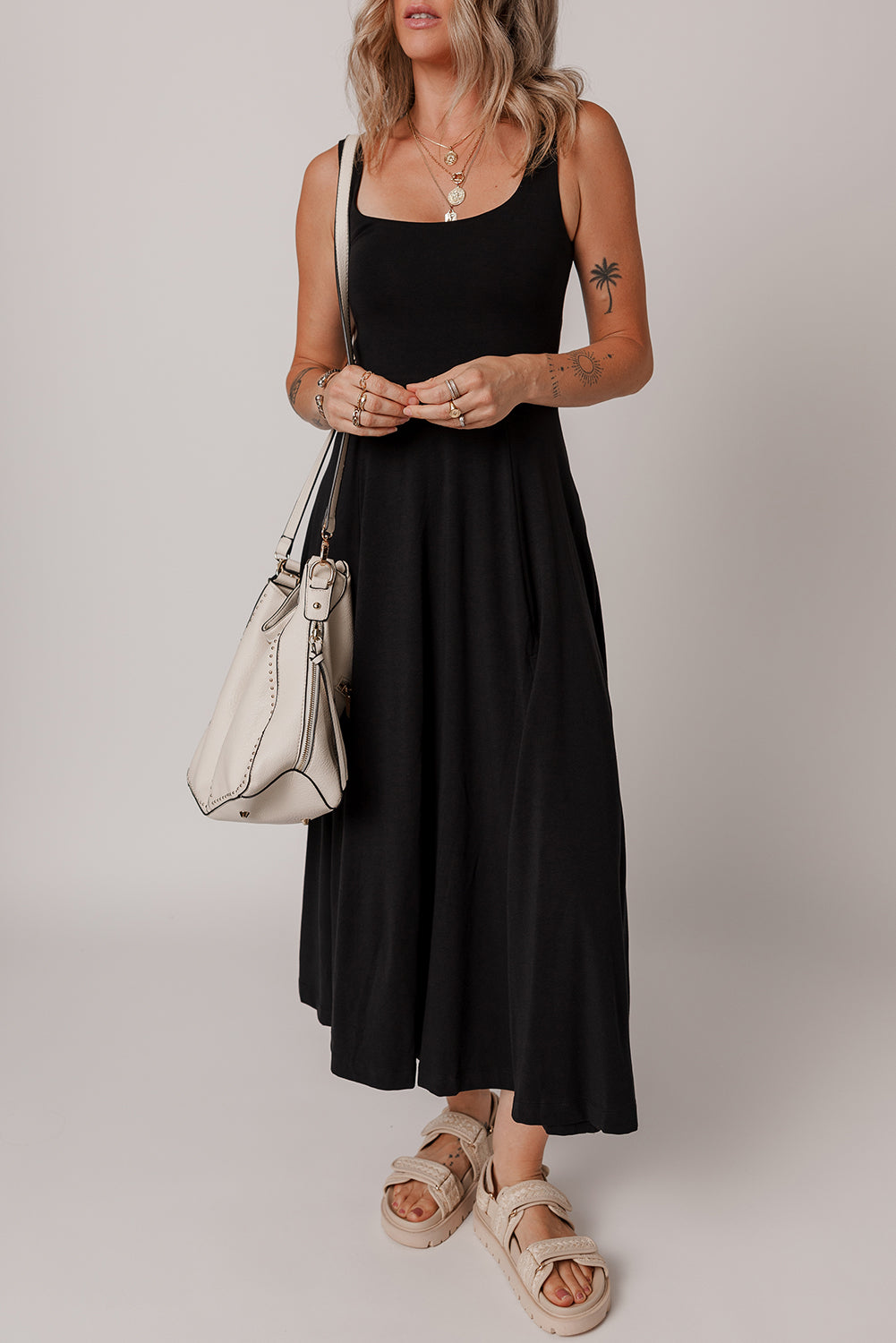 Sleeveless Flared Slit Midi Dress