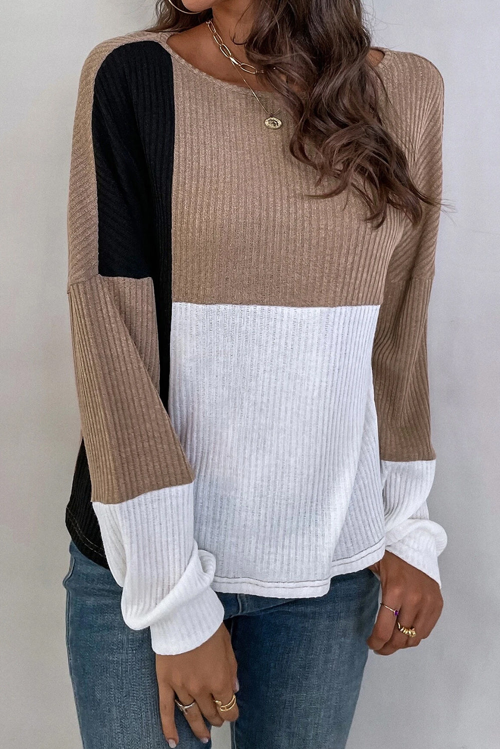 Colorblock Ribbed Long Sleeve Top