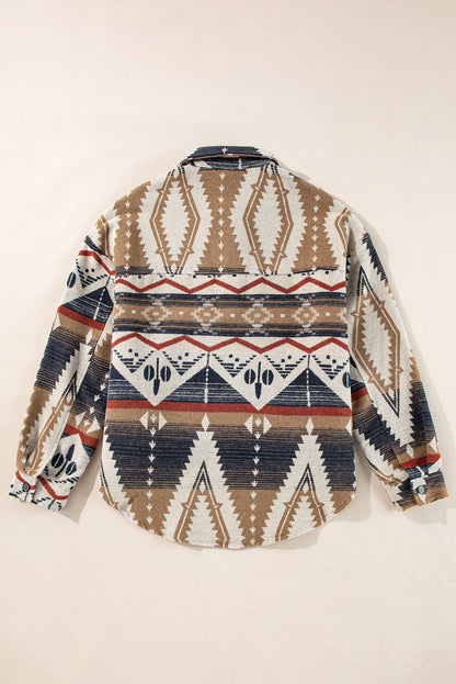 Western Aztec Buttoned Collar Sweatshirt