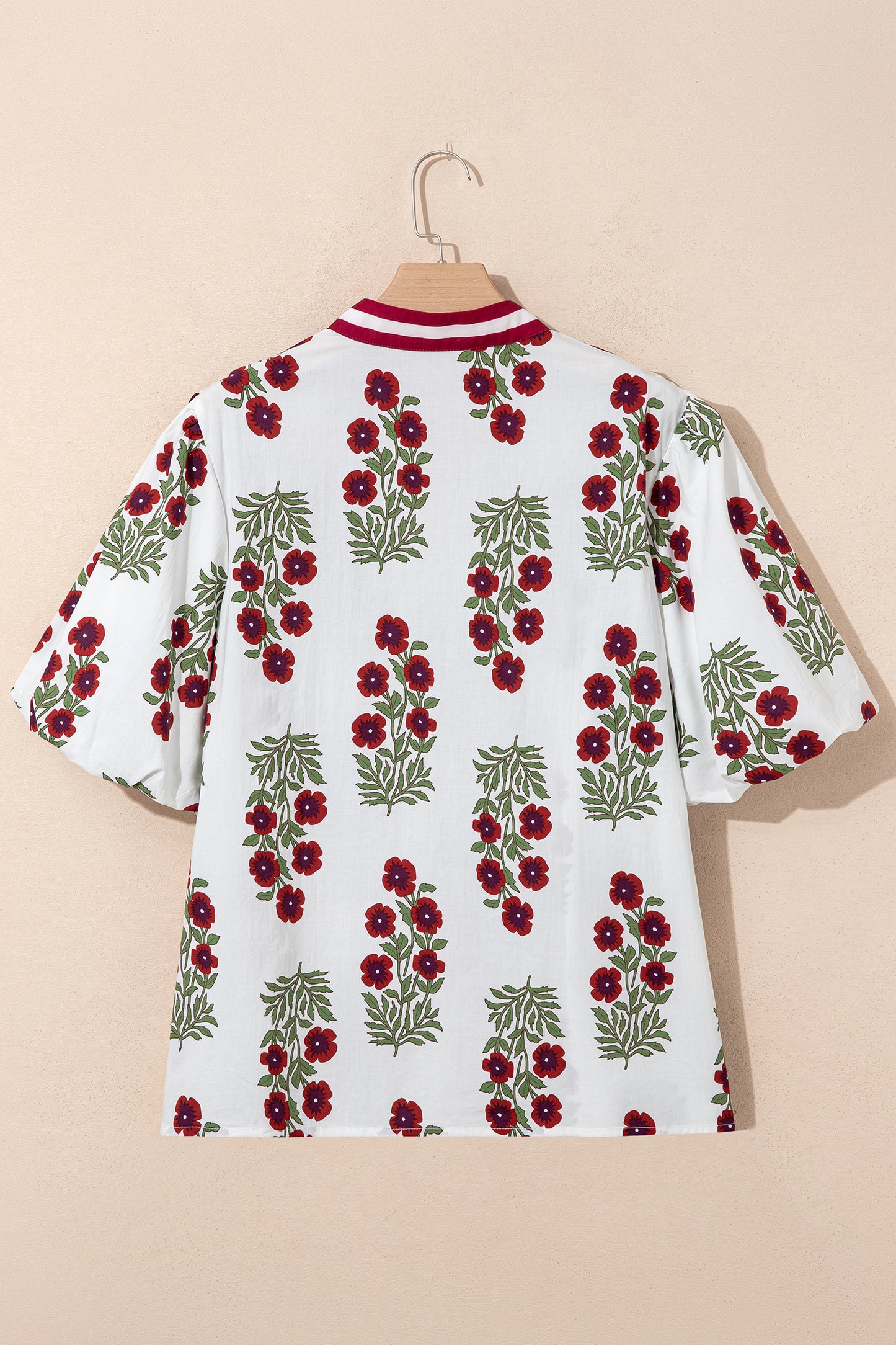 Plus Size Floral Ricrac Trim Short Sleeve Blouse