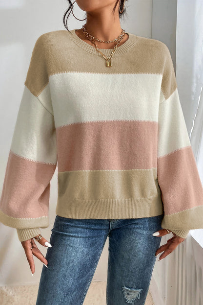 Colorblock Lantern Sleeve Sweater