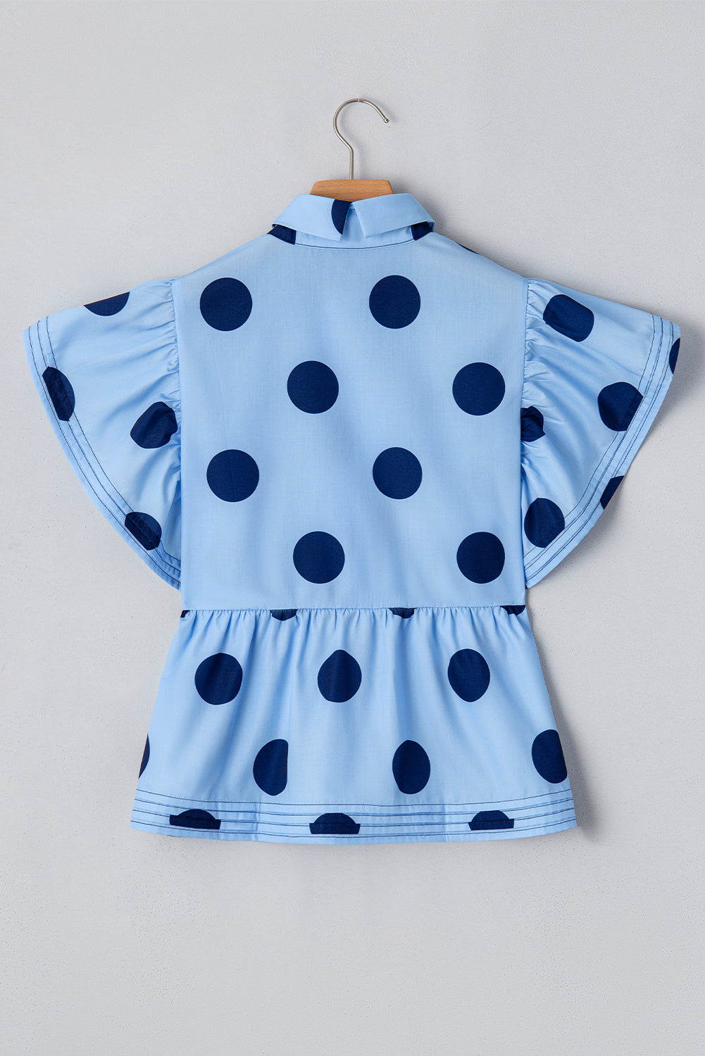 Polka Dot Short Sleeve Buttoned Blouse