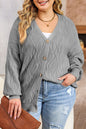 Plus Size Cable Knit Buttoned V-Neck Cardigan