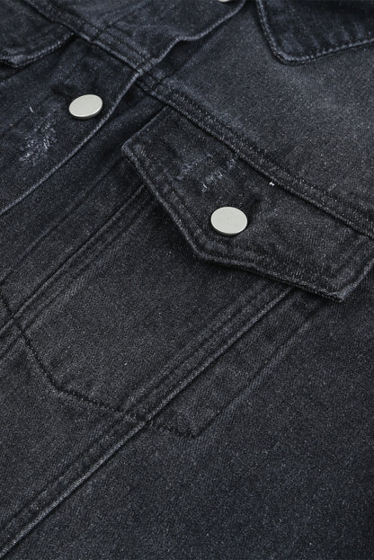 Denim Distressed Raw Hem Jacket