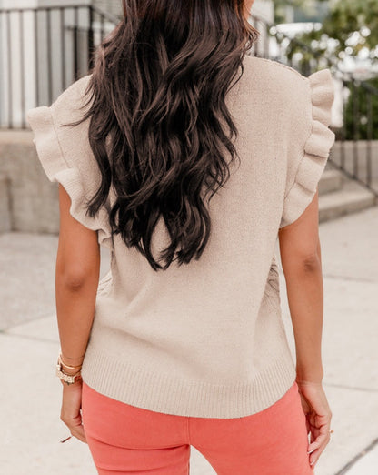 Cable Ruffle Mock Neck Sweater