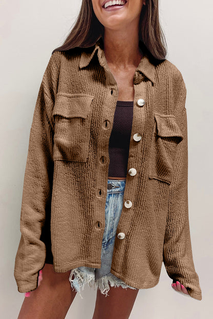 Solid Corduroy Long Sleeve Jacket