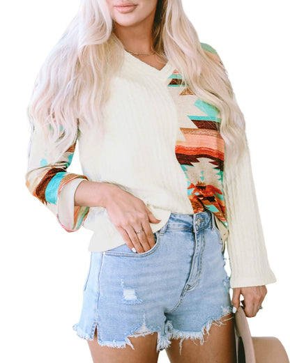 Aztec Colorblock Long Sleeve Top