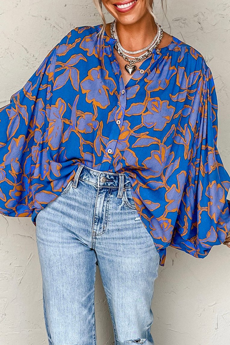 Floral Batwing Sleeve Buttoned Shirt