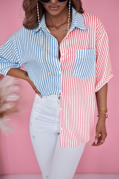 Stripe Colorblock Button Front Shirt