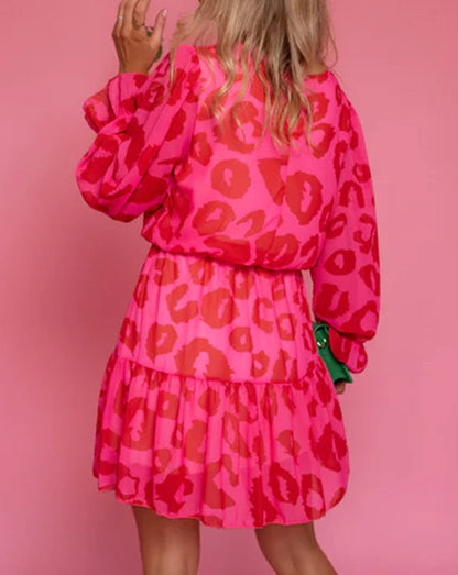 Leopard Ruffle Long Sleeve Dress