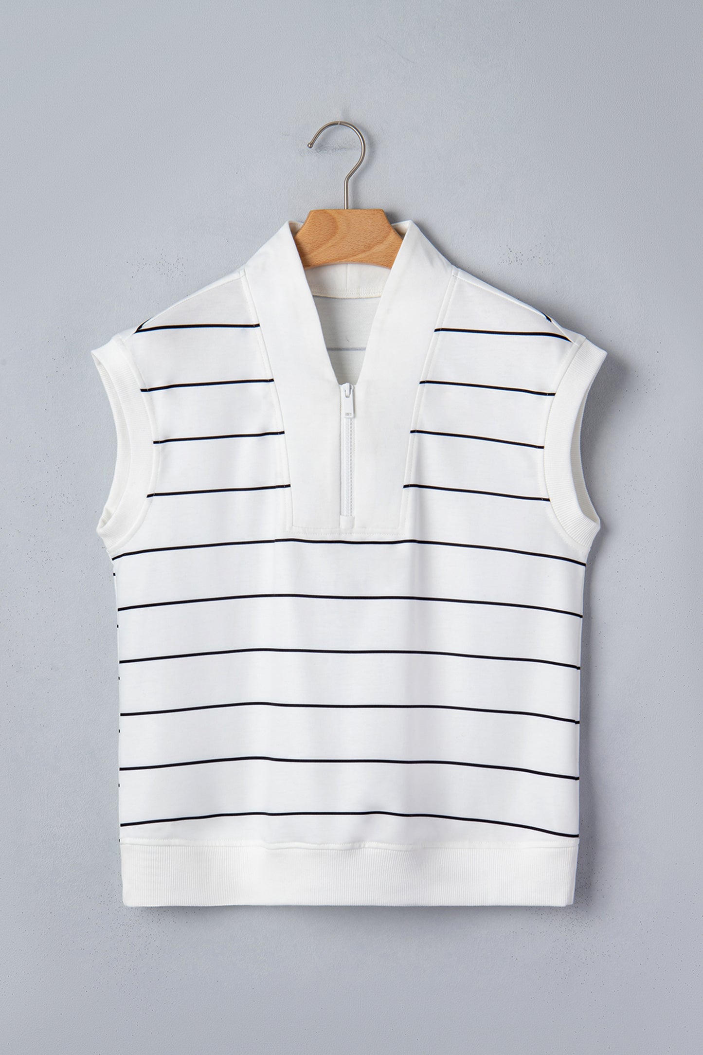 Stripe Colorblock Half Zip V-Neck Sleeveless Top