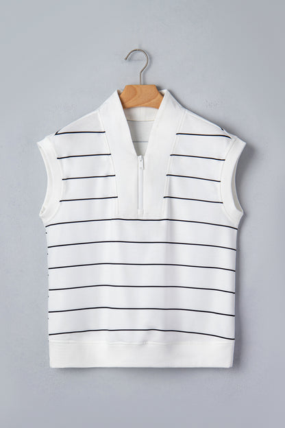 Stripe Colorblock Half Zip V-Neck Sleeveless Top
