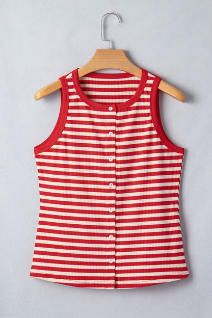 Stripe Ribbed Knit Buttoned Tank Top