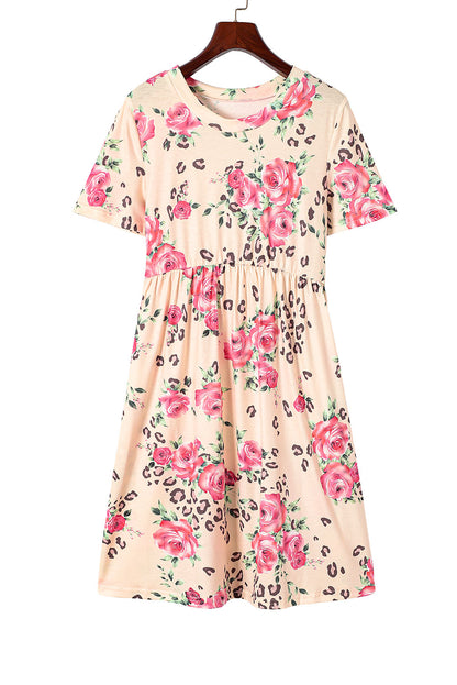 Floral Leopard Short Sleeve Dress