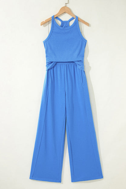 Solid Ribbed Tank Top & Sweatpants Set