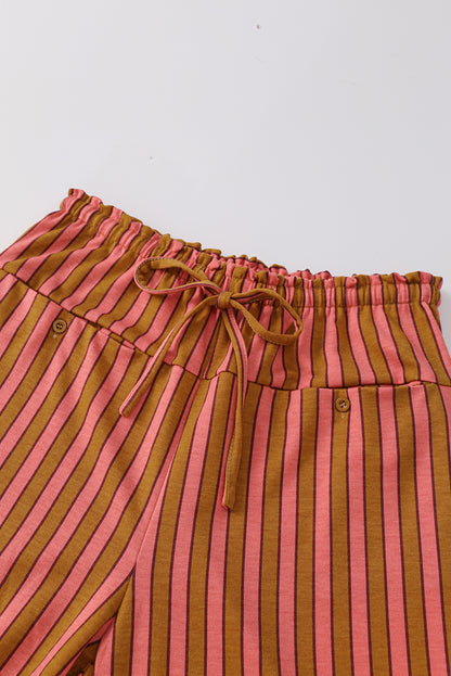 Stripe Tie Waist Buttoned Pocket Wide Leg Pants