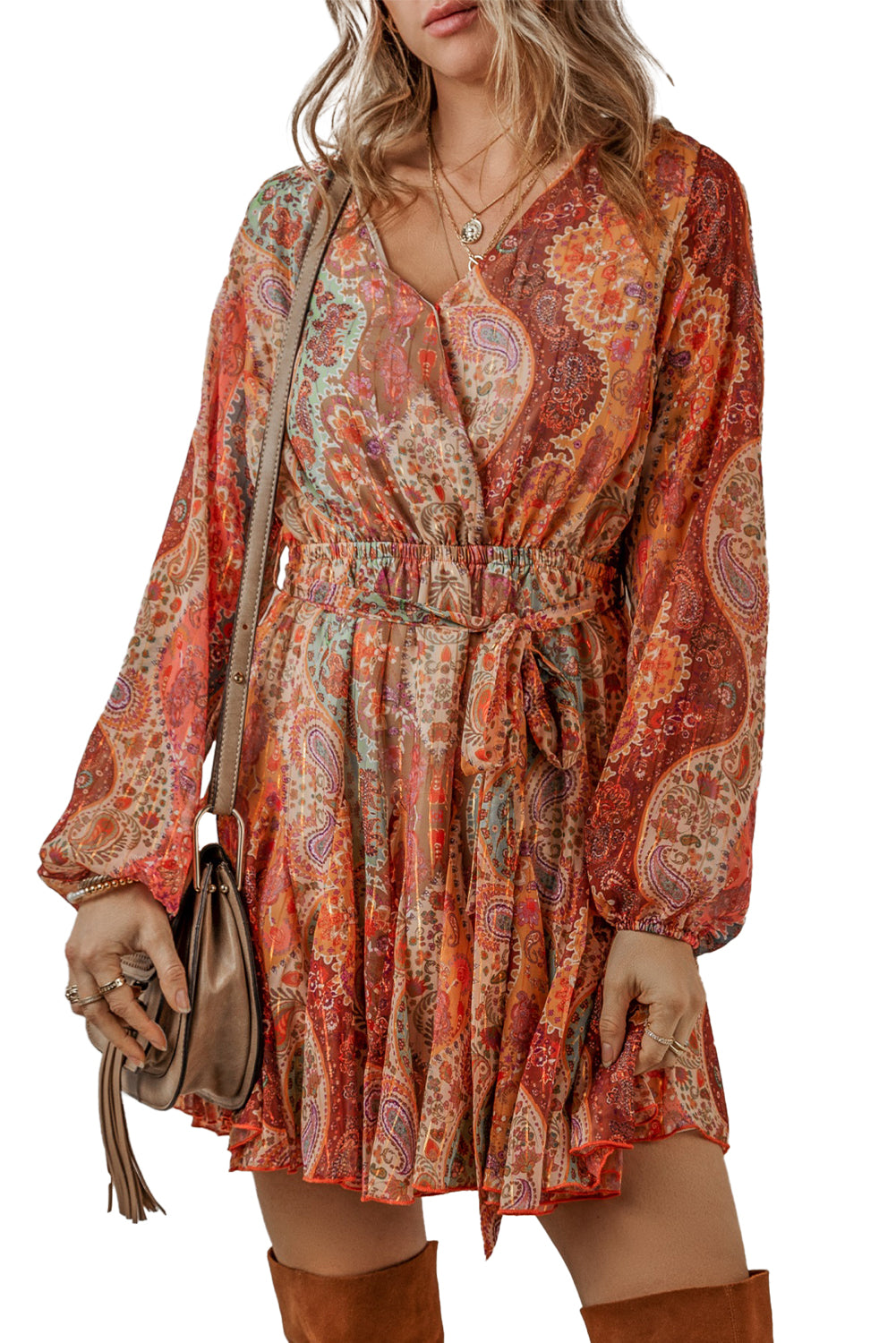 Boho Paisley Long Sleeve Mini Dress