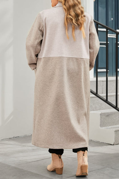 Plus Size Colorblock Lapel Collar Long Coat