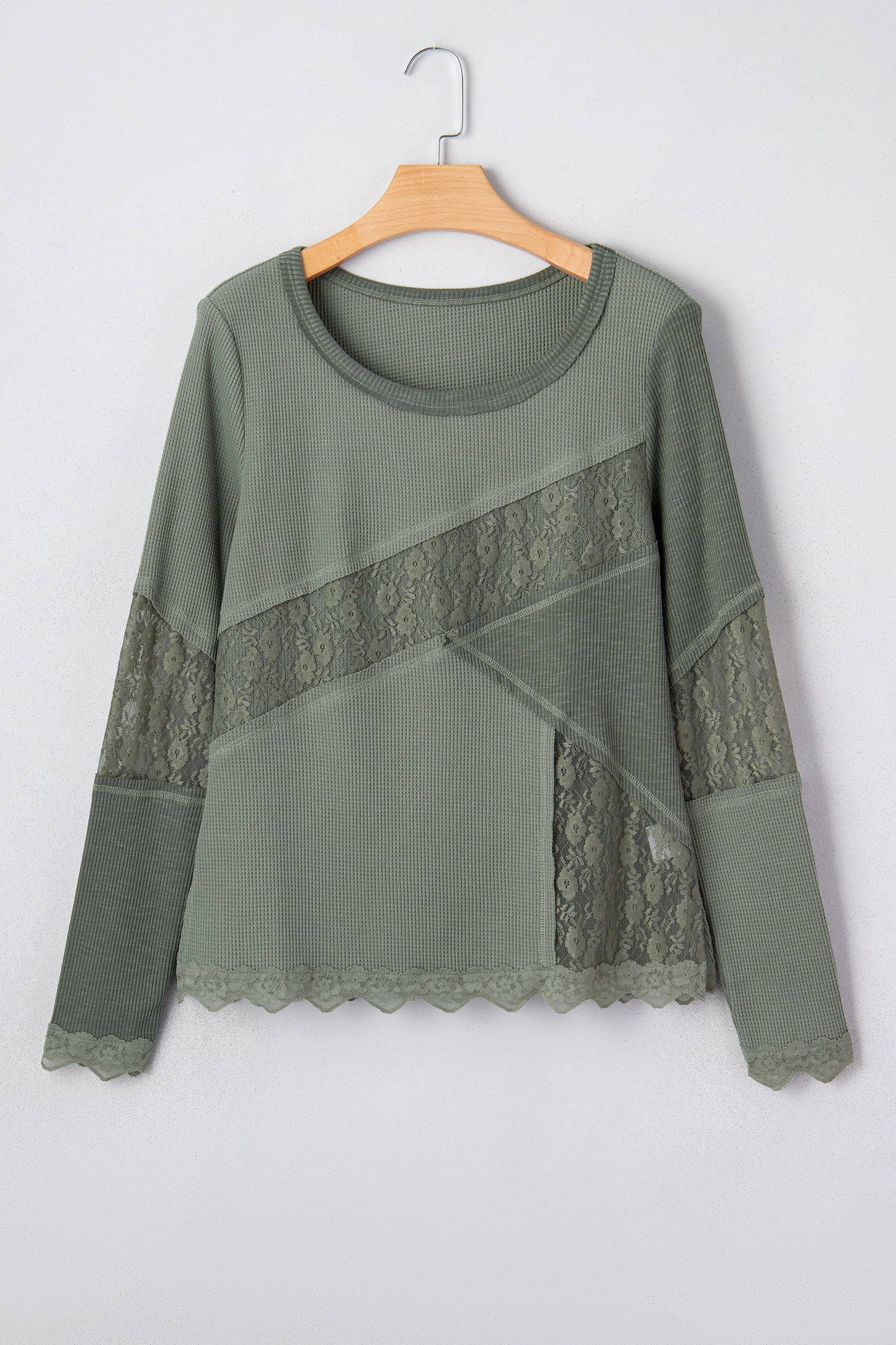 Solid Lace Patchwork Long Sleeve Knit Top