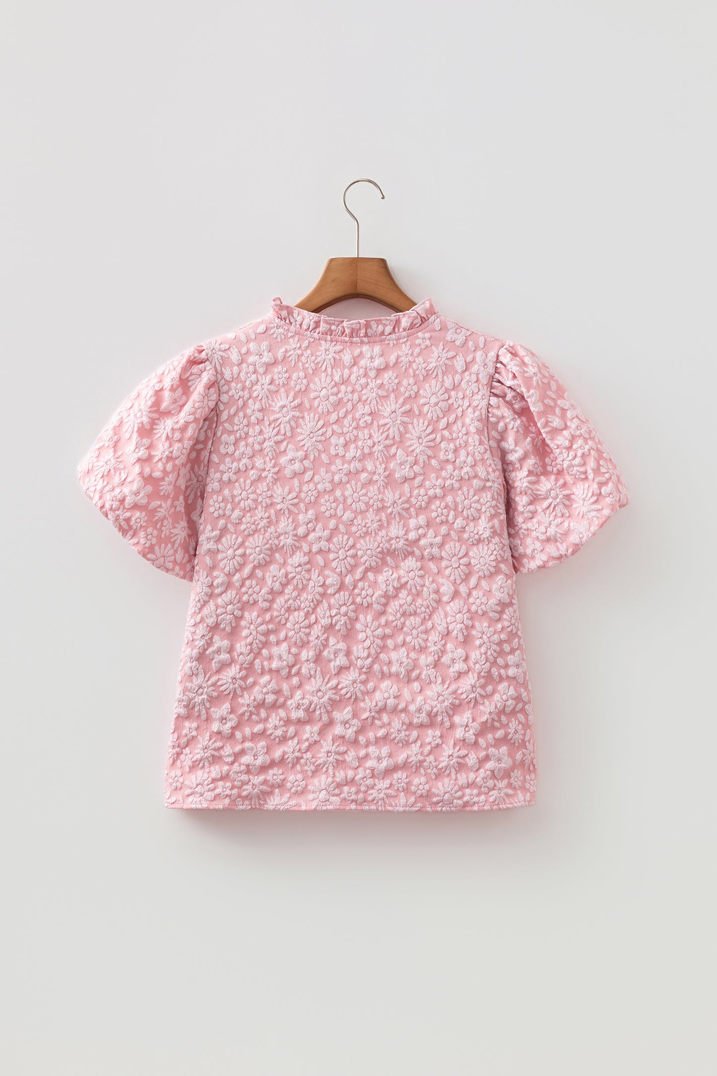 Floral Textured Jacquard Puff Sleeve Blouse