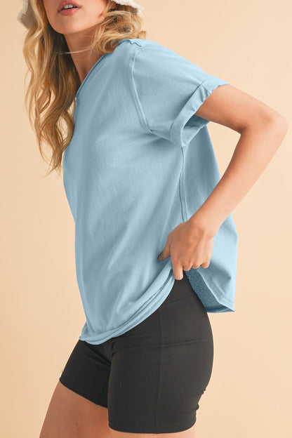 Solid Exposed Seam Short Sleeve T-Shirt