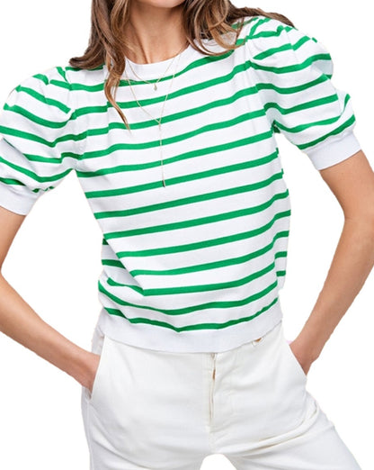 Stripe Puff Sleeve T-Shirt