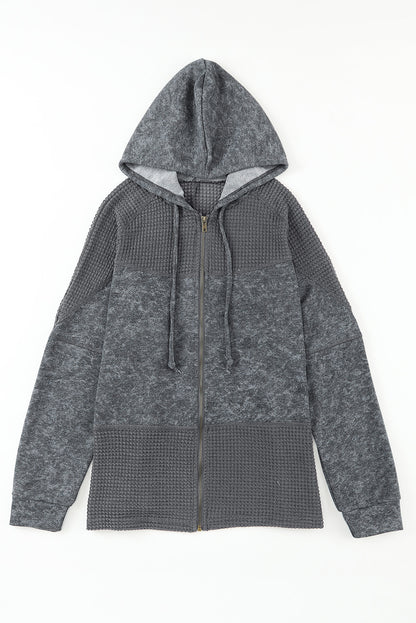 Waffle Patchwork Washed Hooded Jacket