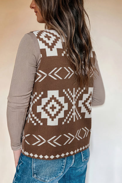 Southwestern Aztec Buttoned Sweater Vest